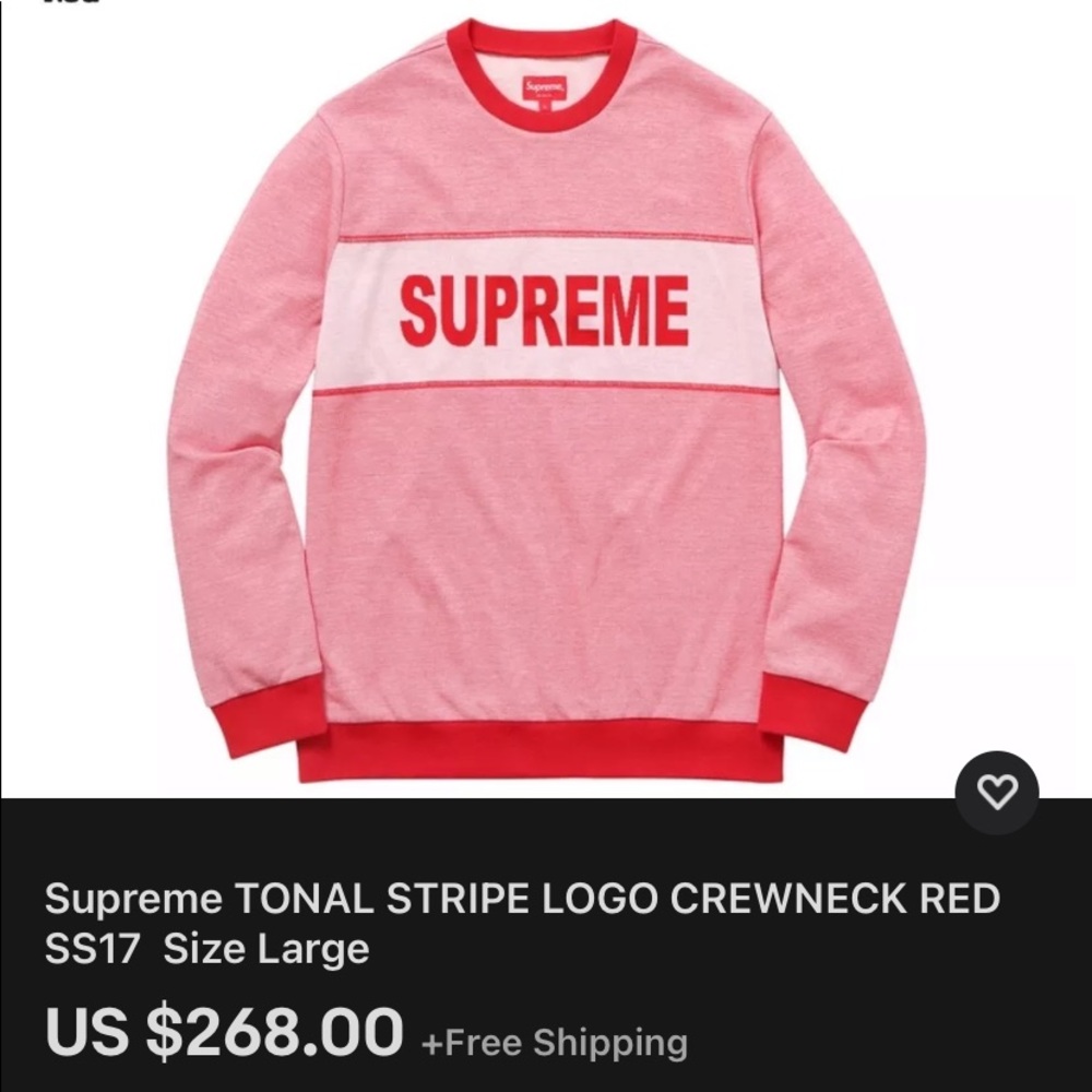 Supreme SS17 Tonal Stripe Red Crewneck